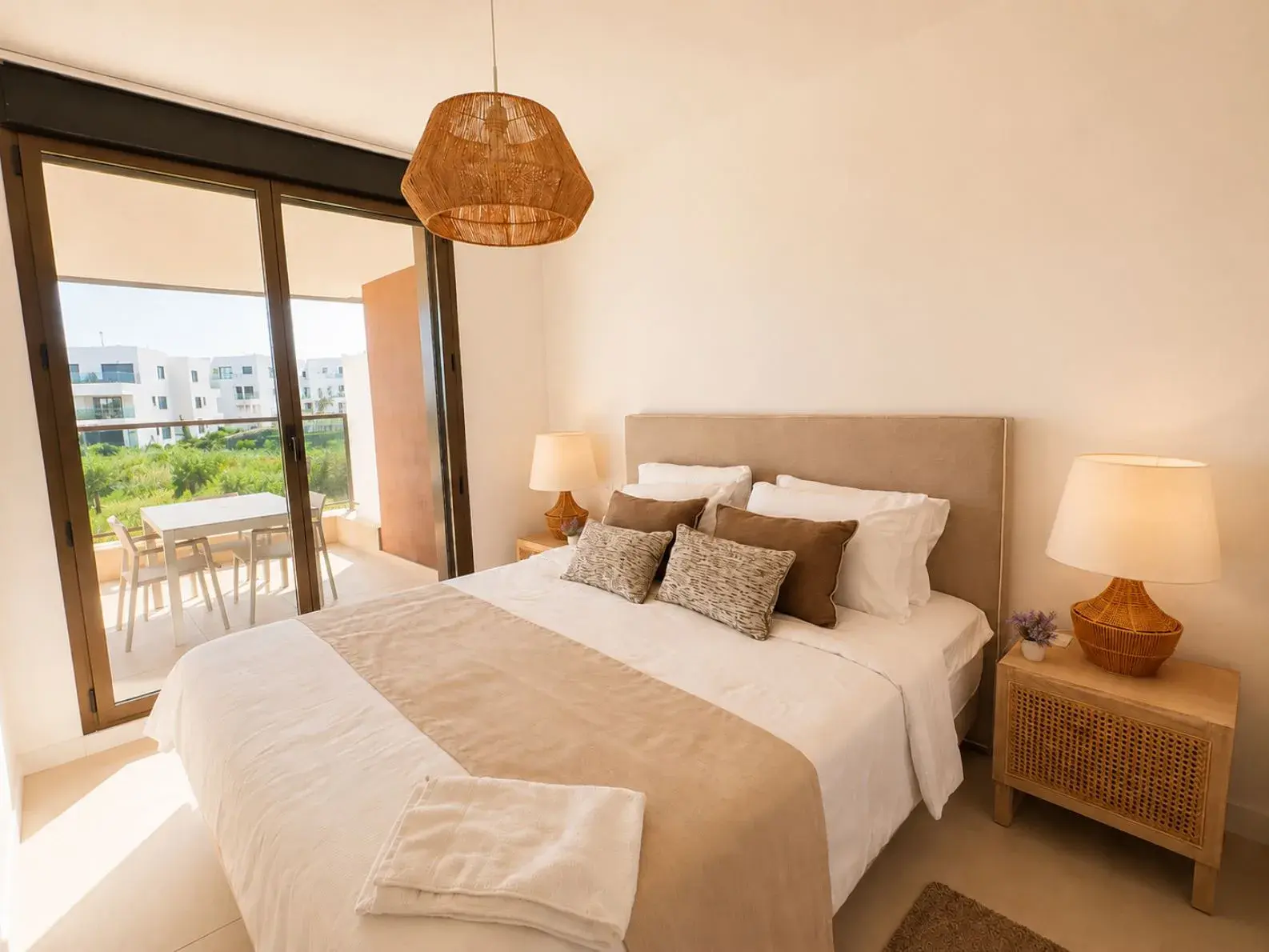 Master bedroom with double bed and private terrace access