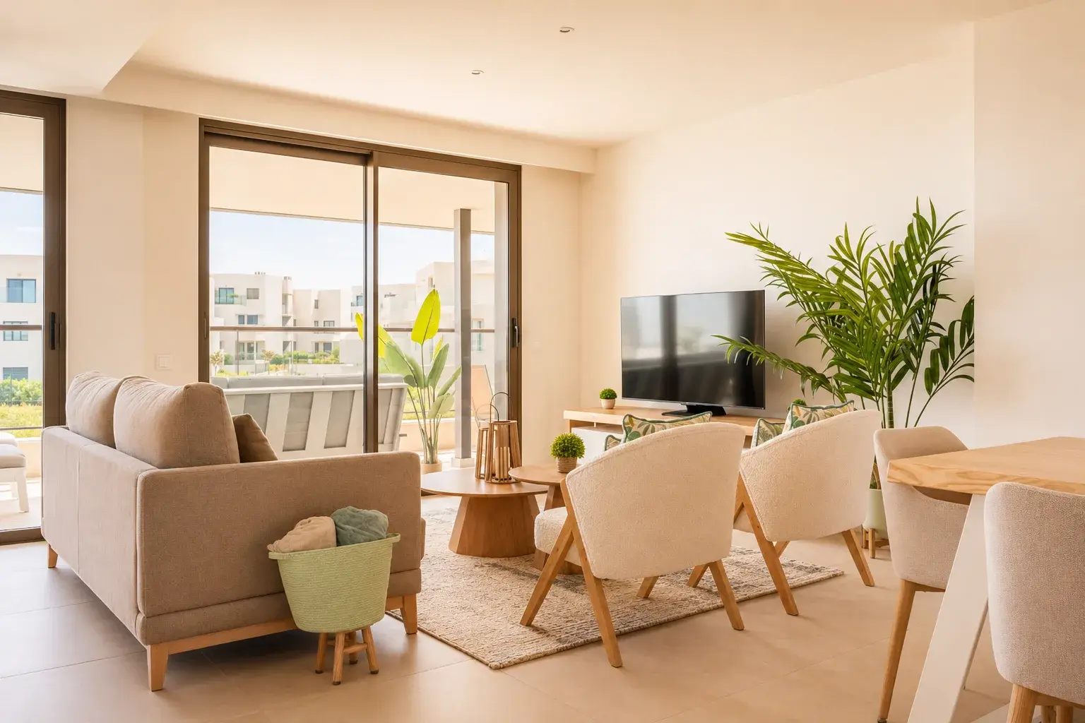 Lounge seating with terrace access and golf development views