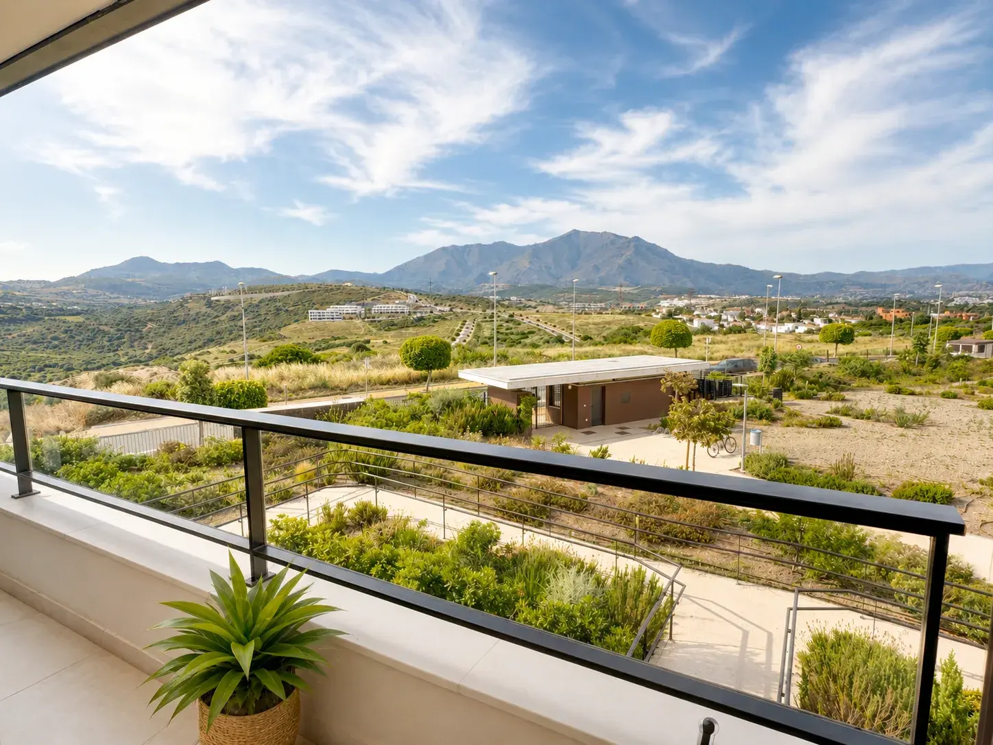 Mountain panorama toward the Sierra Bermeja from the terrace